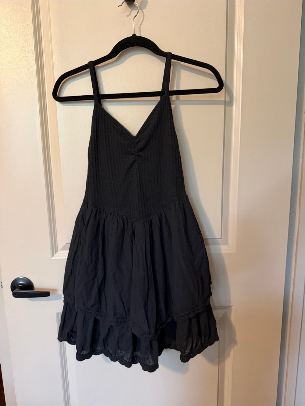 aerie Black Tiered Spaghetti Strap Mini Dress
